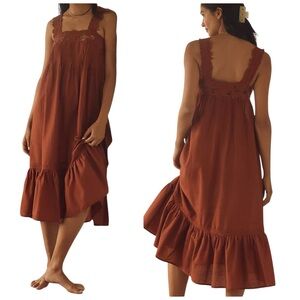 Anthropologie Sleeveless Embroidered Midi Nap Dress Fired Brick 2X